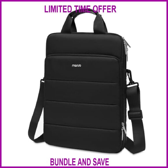 Vertical Laptop Shoulder Bag 15.6 Inch Padded Double Layer Messenger - Picture 2 of 8